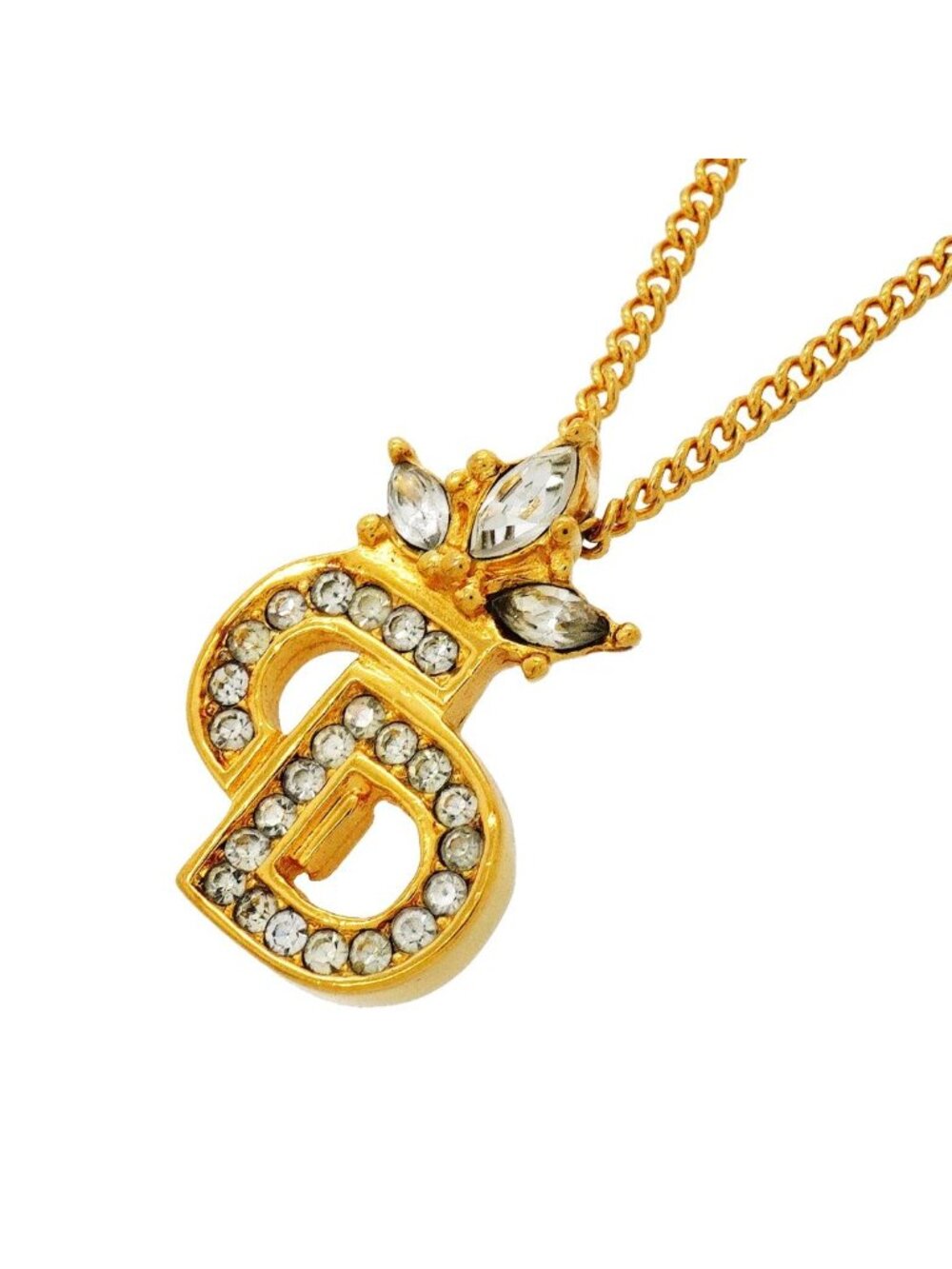 Dior Necklace CD Logo Gold Plated Rhinestone